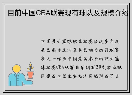 目前中国CBA联赛现有球队及规模介绍