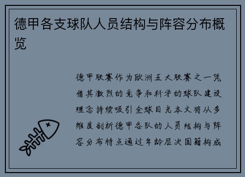 德甲各支球队人员结构与阵容分布概览